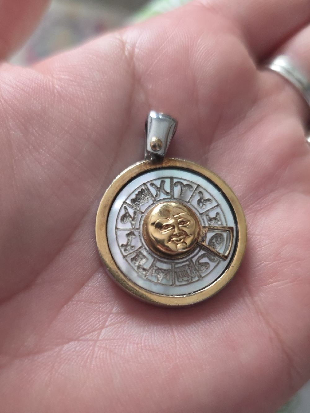 Two-Tone Sun Face Pendant Necklace — Gold & White